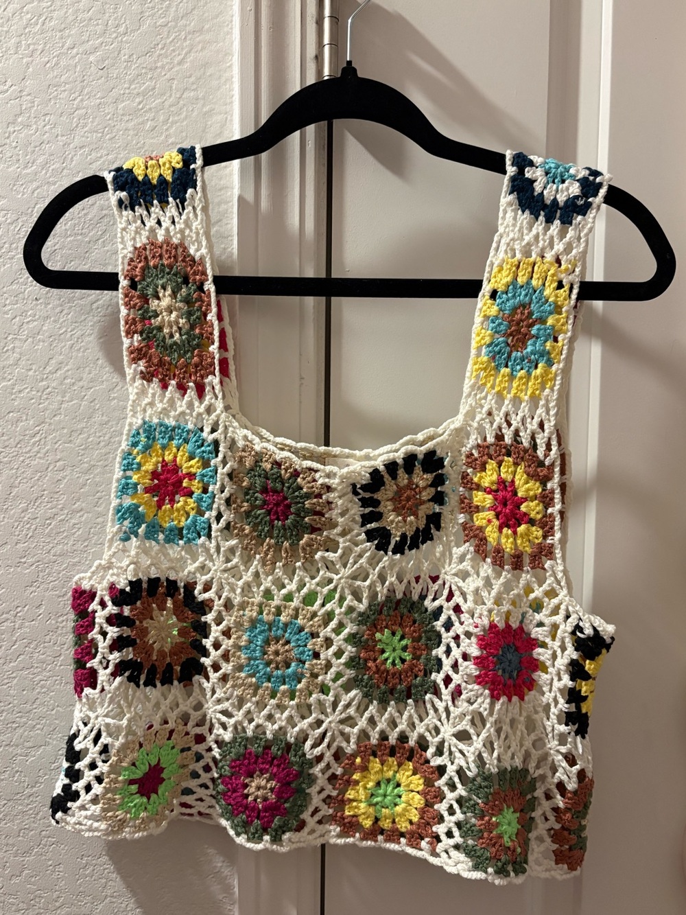 White Crochet Floral Square Tank Top